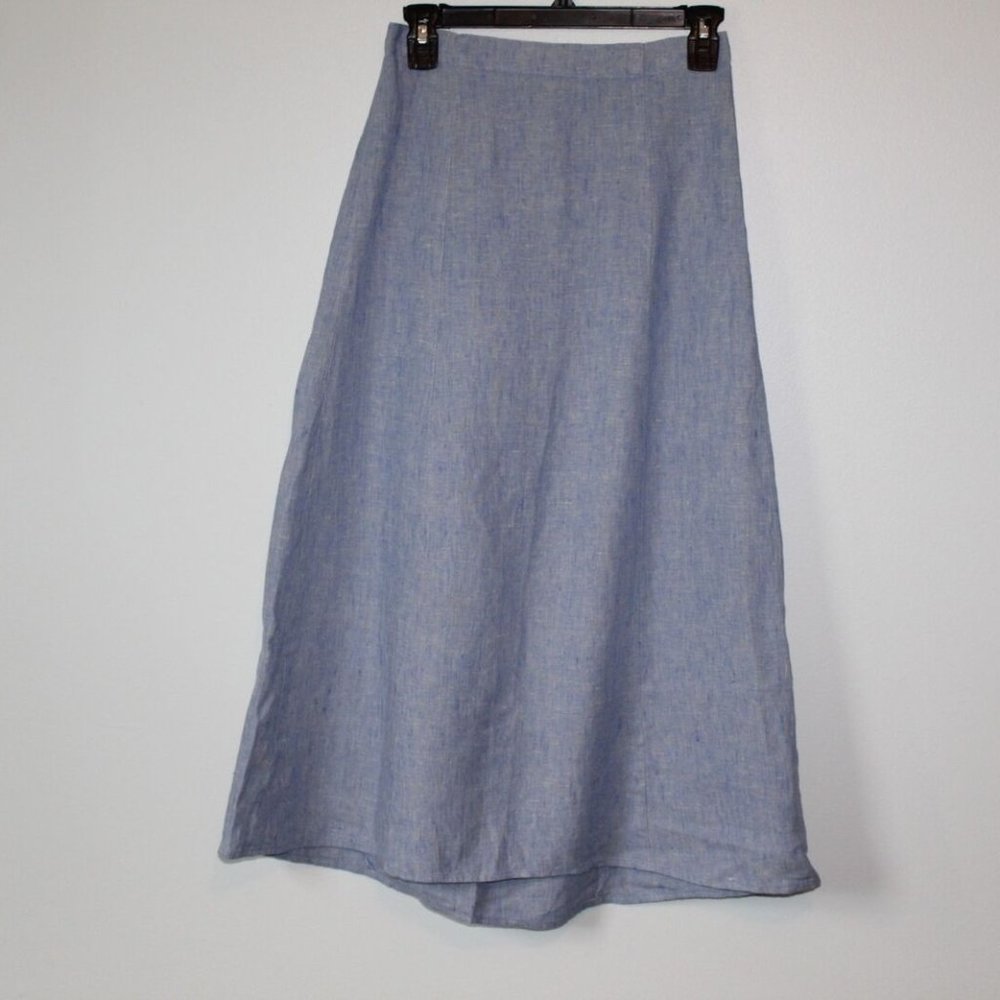 Flax Light Blue Linen Midi Skirt